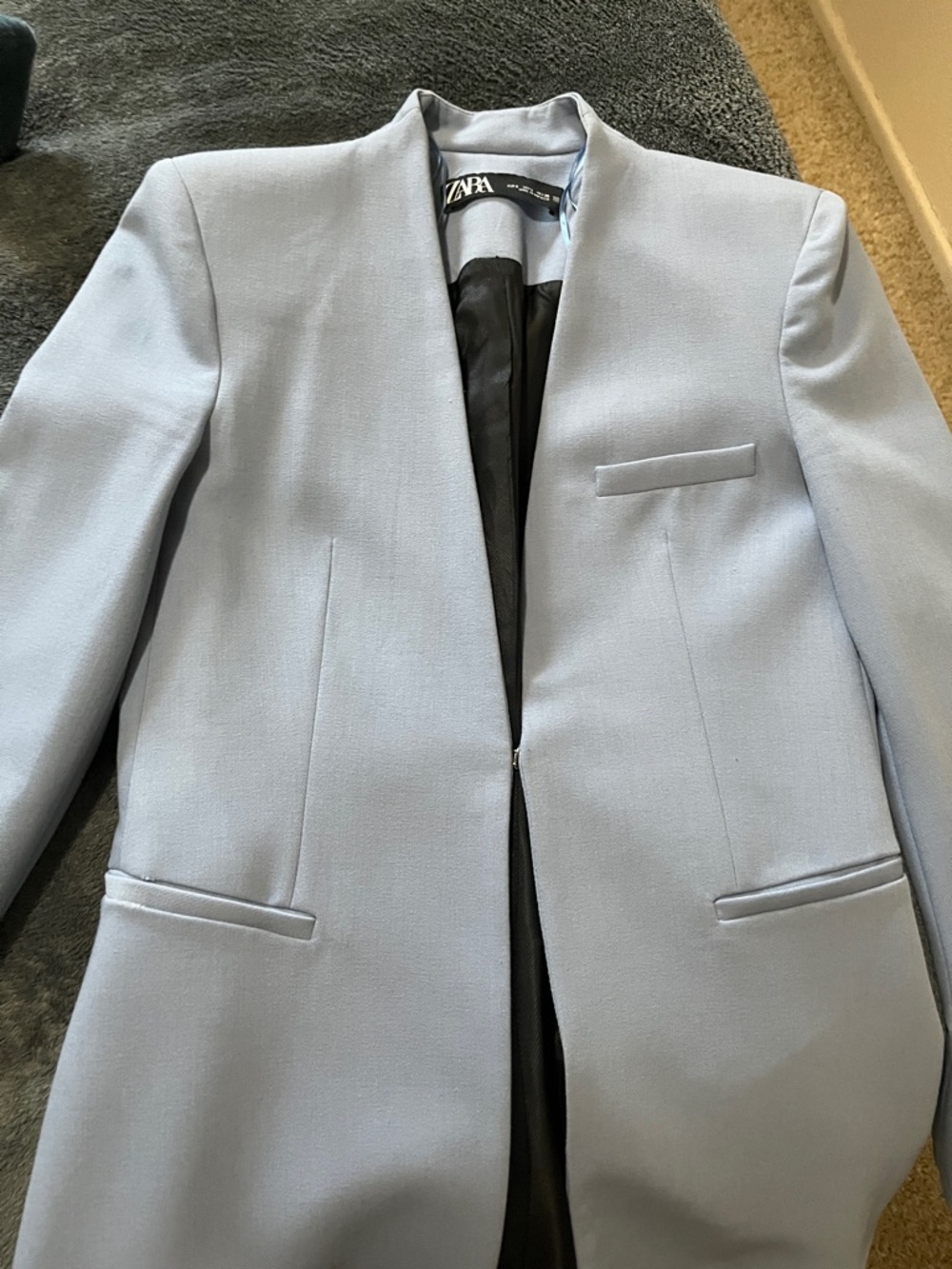 ZARA Pale Blue Men's Blazer - Minimalist Single-Breasted Sport Coat